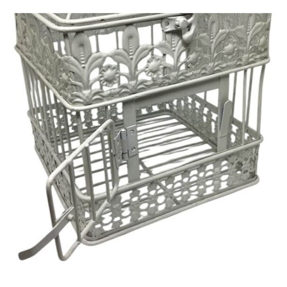 Ornate Metal Cream White Bird Cage Decor Hanging Latch Close Flip Top Wedding - Picture 4 of 9